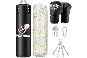 YORWHIN Filled Punching Bag for Adults, 4FT PU Leather Hanging Boxing Bag with 11lb Sponge Filler & 12OZ Boxing Gloves, Heavy Kicking Bag Boxing Equipment for MMA Training Karate Kickboxing
