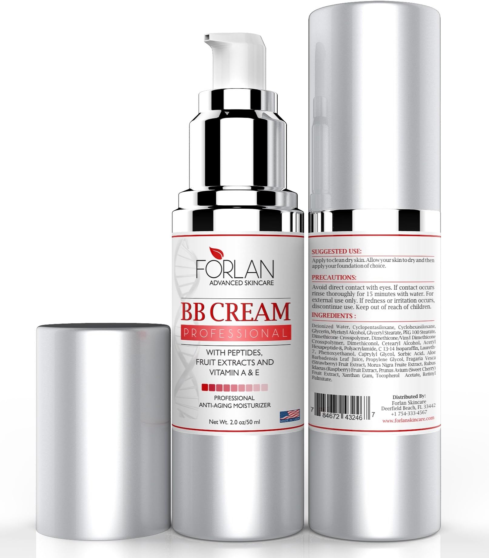 BB Cream with Peptides, Fruit Extracts and Vitamins A & E - Best BB Cream for Oily, Dry or Acne Prone Skin, Covering Minor Imperfections or As a Base for Makeup - Powerful Antioxidants with Anti Aging, Anti Wrinkle Properties Help Regenerate Combination Skin - Super Beauty Balm for Men & Women - 2oz - Proudly Made in the USA.
