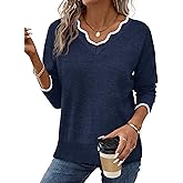 OFEEFAN Womens V Neck Sweaters Pullover Cozy Lightweight Sweaters Long Sleeve Tops Winter Clothing 2026