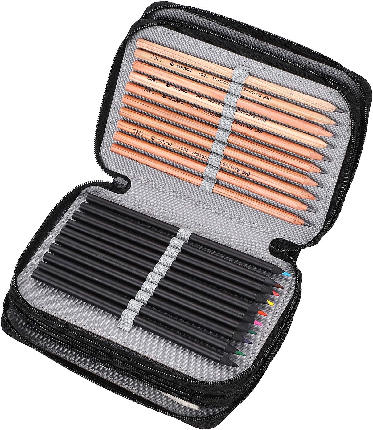 72 Inserting Paint Brush Holder Storage Colouring Pencils Organiser Portable Large Capacity Pencil Pen Case 4 Layers Pencil Bag Pouch Holder with Zipper Pencil Wrap for School Office Artist Boys Art - Image 5