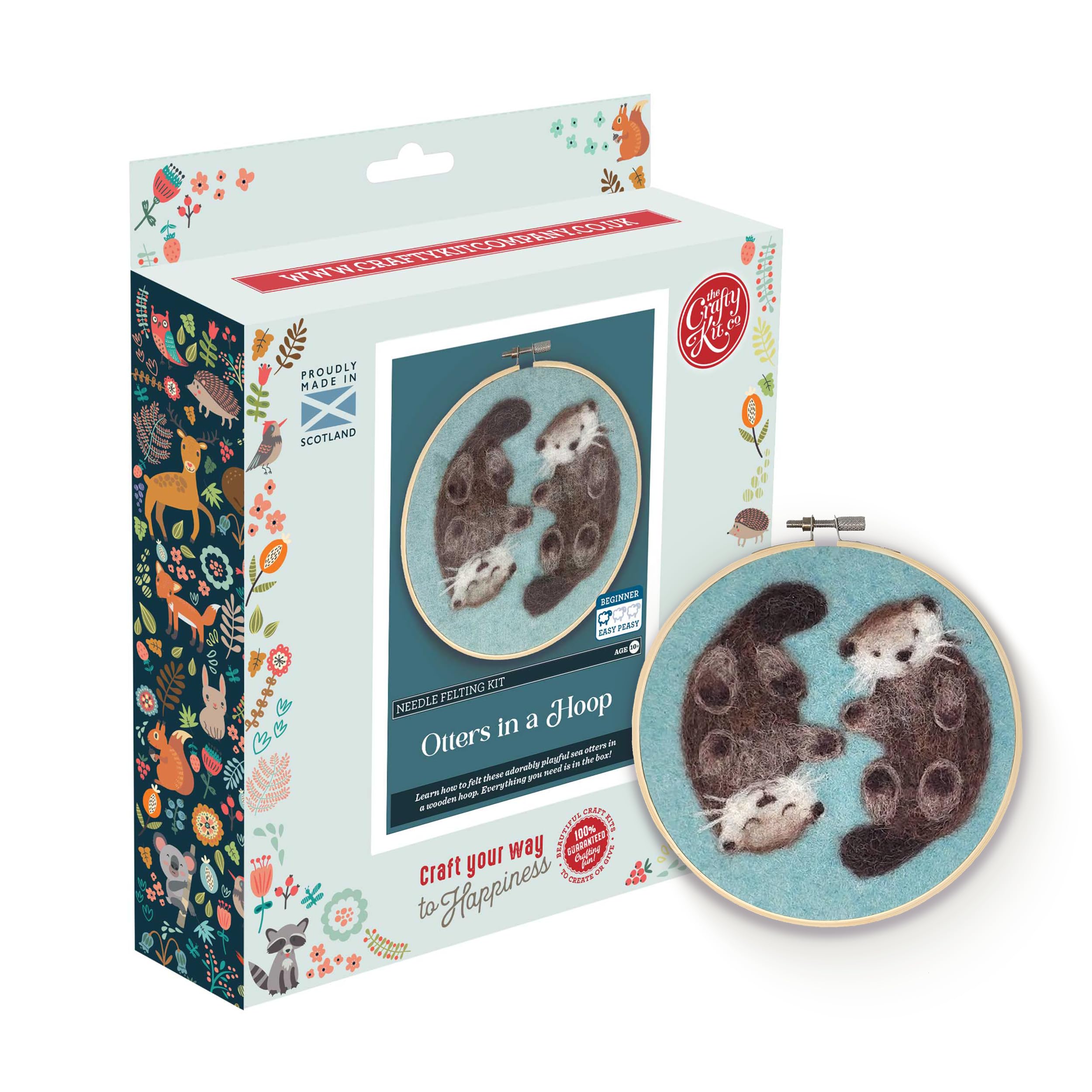The Crafty Kit Company Needle Felting Craft Kit - Otters in a Hoop | 100% Corriedale Wool DIY Felt Craft Kit – Handmade Gift for Adults, Teens & Beginners | Age 10+