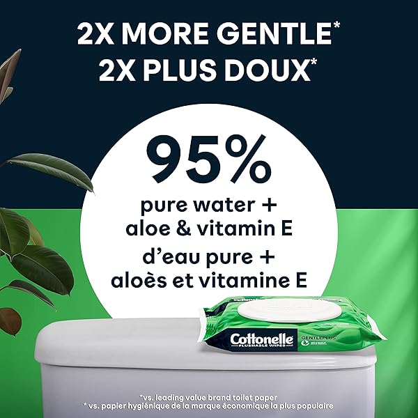 COTTONELLE GENTLEPLUS FLUSHABLE WET WIPES WITH ALOE & VITAMIN E – 2 FLIP-TOP PACKS, 84 TOTAL FLUSHABLE WIPES, 42 COUNT (PACK OF 2)
