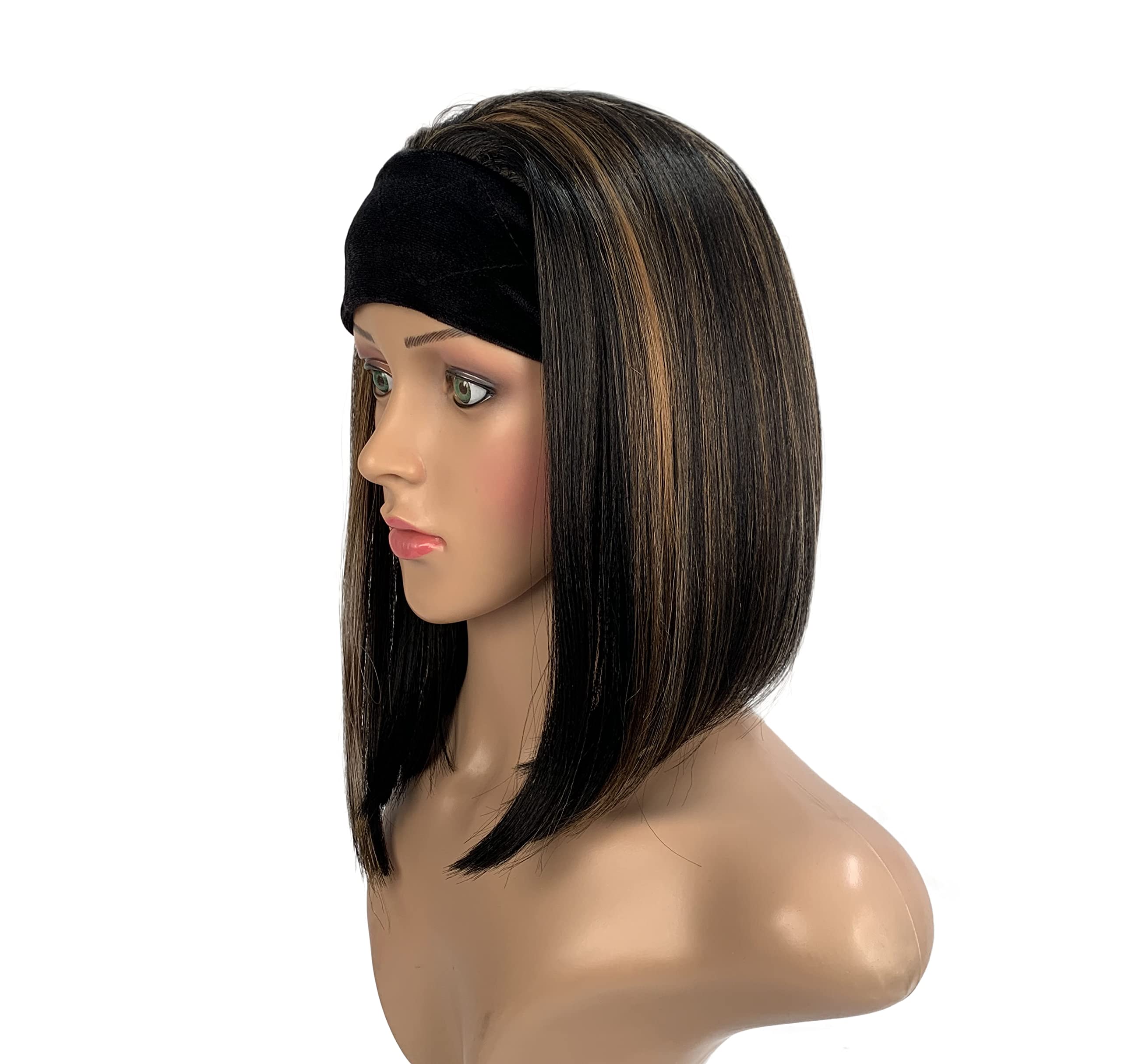 SLEEK Synthetic HeadBand Wigs Straight HeadBand Wig 11inches Headband Bob Wigs Short Wigs Heat Resistant Fiber Wig 120g (F1B/27)