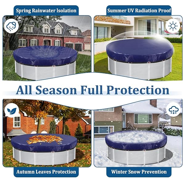 24 FT POOL COVERS FOR ABOVE GROUND POOLS WITH AUTOMATIC SIPHON DRAIN, EXTRA THICK HEAVY-DUTY ROUND WINTER POOL COVER, STOP WATERLOGGING, 2-IN-1 TEAR-PROOF UV-RESISTANT POOL TARPS WITH PULLEY AND CAB