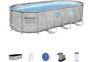 Bestway Power Steel Swim Vista Series II 18' x 9' x 48" Above Ground Outdoor Swimming Pool Set with 1500 GPH Filter Pump, Ladder, and Pool Cover