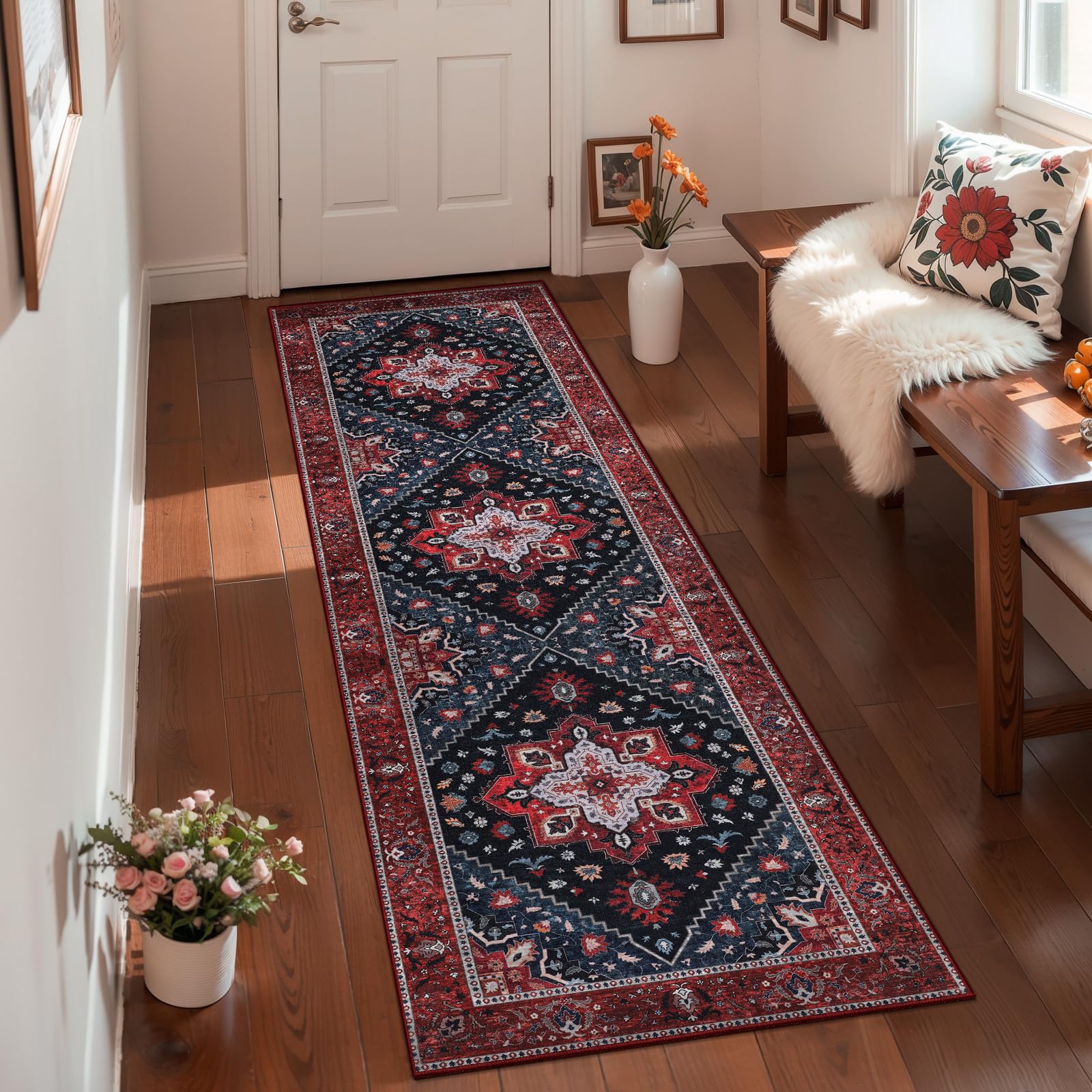 Ciicool 2x7ft Entryway Runner Rug, Washable Rug Non Slip Low Pile Pet Friendly Indoor Floor Long Carpet Hallway for Bathroom Kitchen Living Room Bedside Image