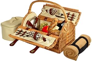 Picnic at Ascot Sussex Willow Picnic Basket with Service for 2 with Blanket - London Plaid