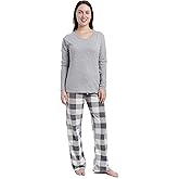 Cherokee Women's Pajama Pants Sets Long Sleeve Design Cotton Top PJs Sleepwear Loungewear