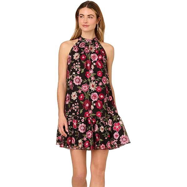 Sam Edelman Women's Floral Embroidered mesh Blouson Dress Dress, red Pansy,  0 at Amazon Women's Clothing store