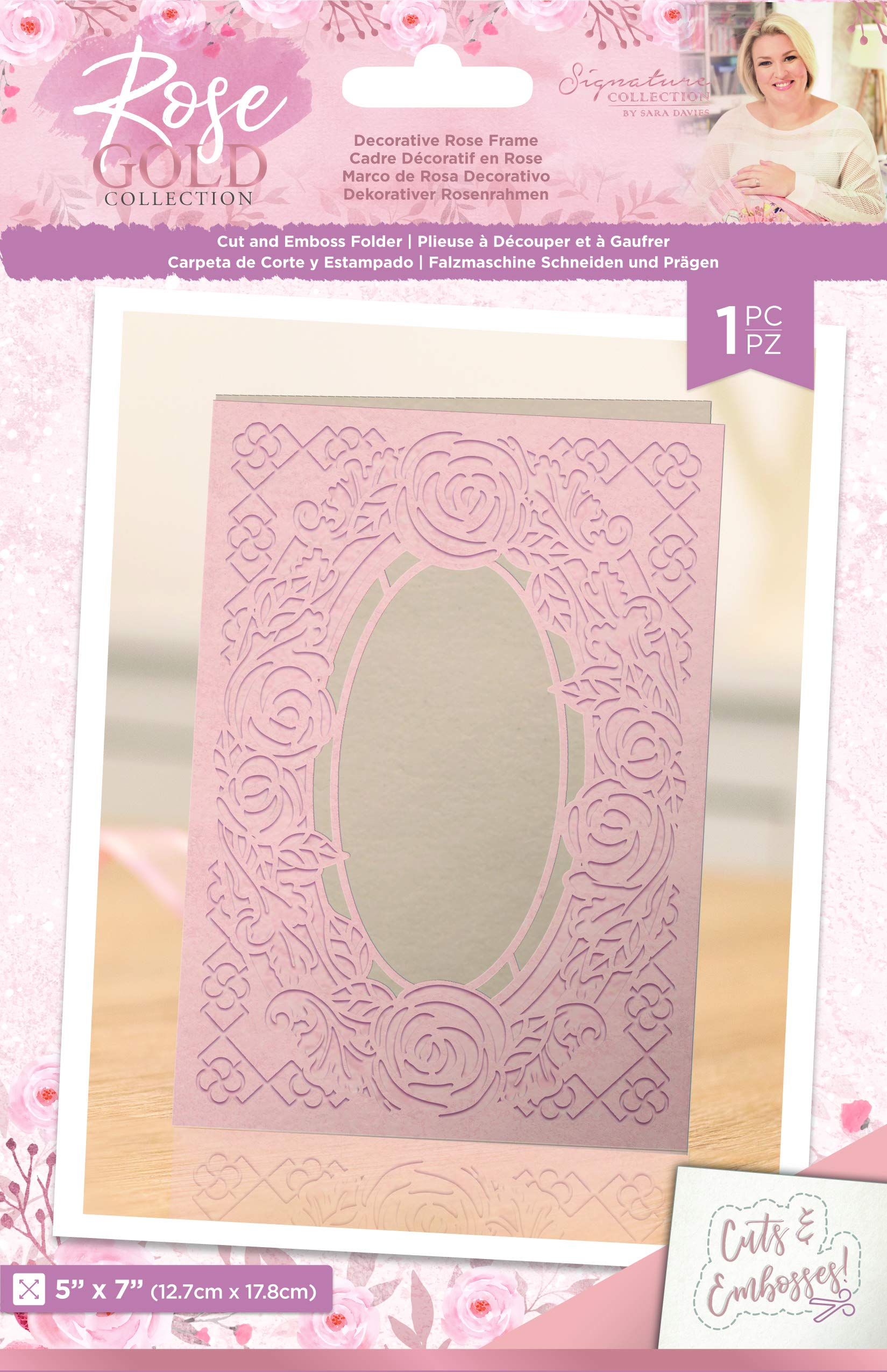 Sara Signature Gold-5"x7" Cut & Emboss Folder-Decorative Rose Frame, One Size