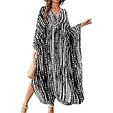 OHOXOE Women's Kaftan Dress Plus Size Moo Moos Print Batwing Sleeves Beach Cover Up for Swimsuit, Lightweight Caftan Dress