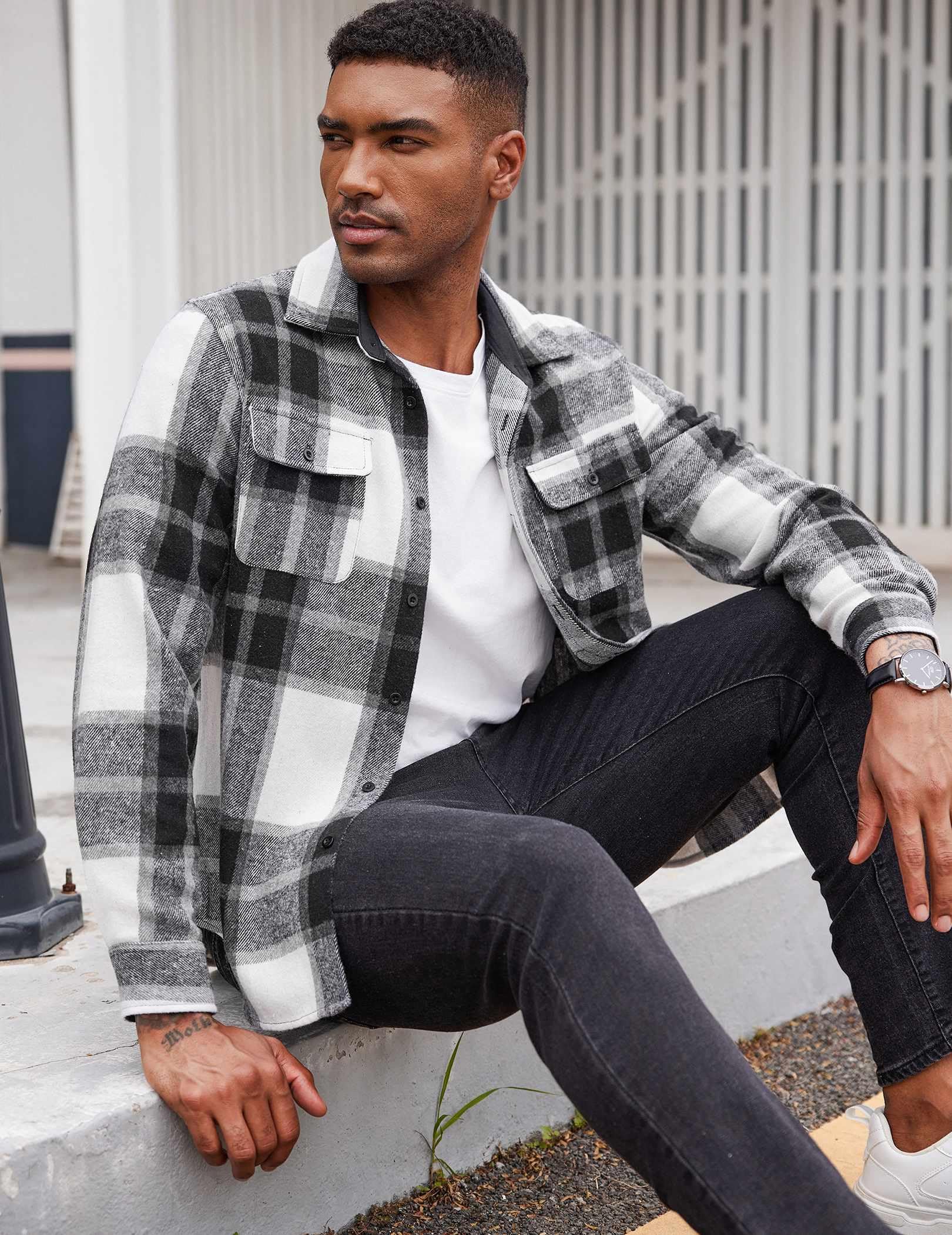 COOFANDY Men's Flannel Shirts Long Sleeve Cotton Plaid Shirt Jacket Casual Button Down Shirt with Pockets