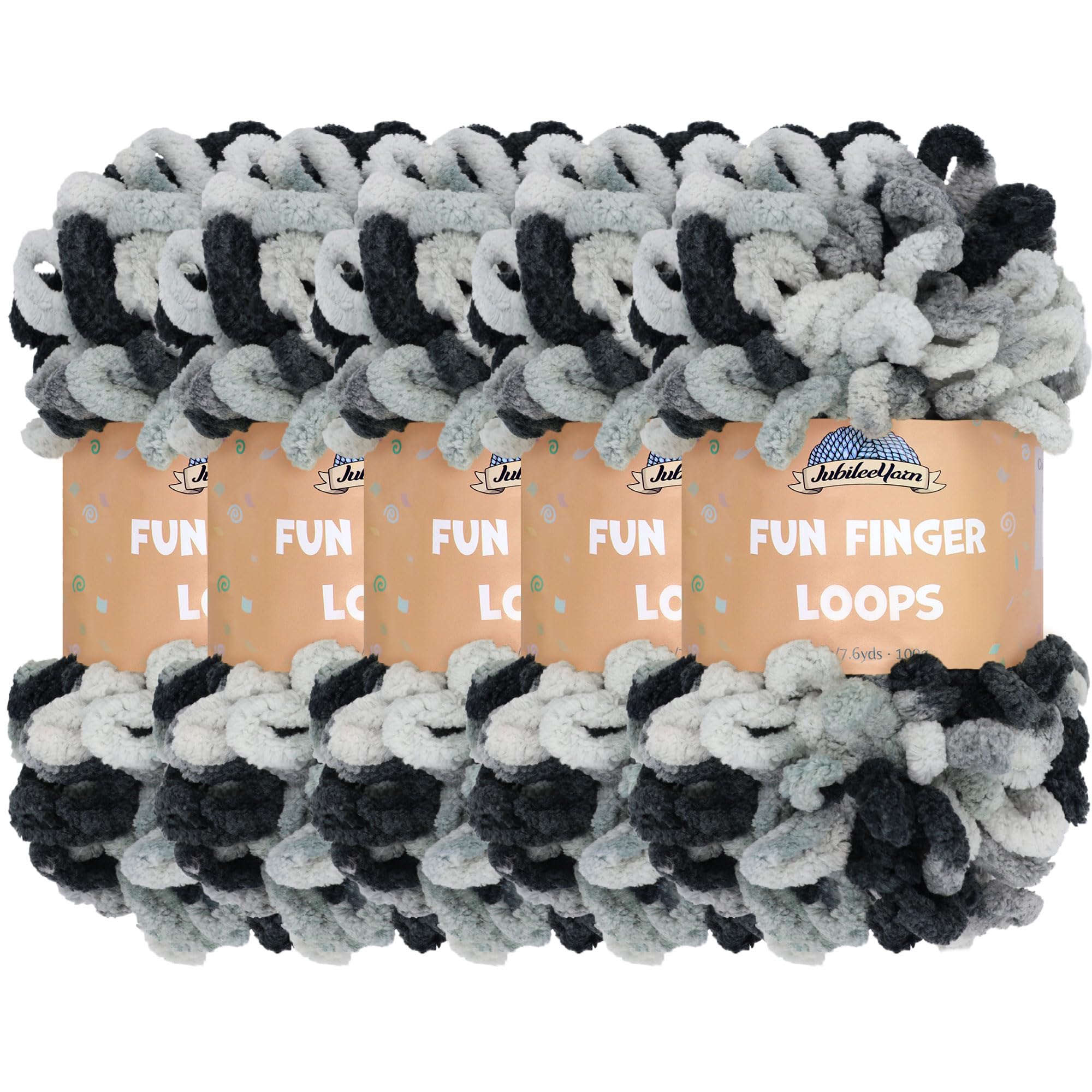 JubileeYarn Fun Finger Loops Yarn - Polyester Jumbo Weight Loop Yarn - 100g/Skein - Nemesis - 5 Skeins