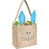 ATFUNSHOP Easter Baskets Bunny Bags Burlap Rabbit Tote Bags Pink for Eggs Hunt Kids Toddler Boys Girls