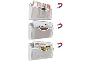 LQPAFZ Magnetic File Holder 3 Pockets File Folder Organizer, Office Hanging Magazine Rack for Refrigerator, White Board, No Drilling Paper Document Holder Mail Organizer for File Cabinets