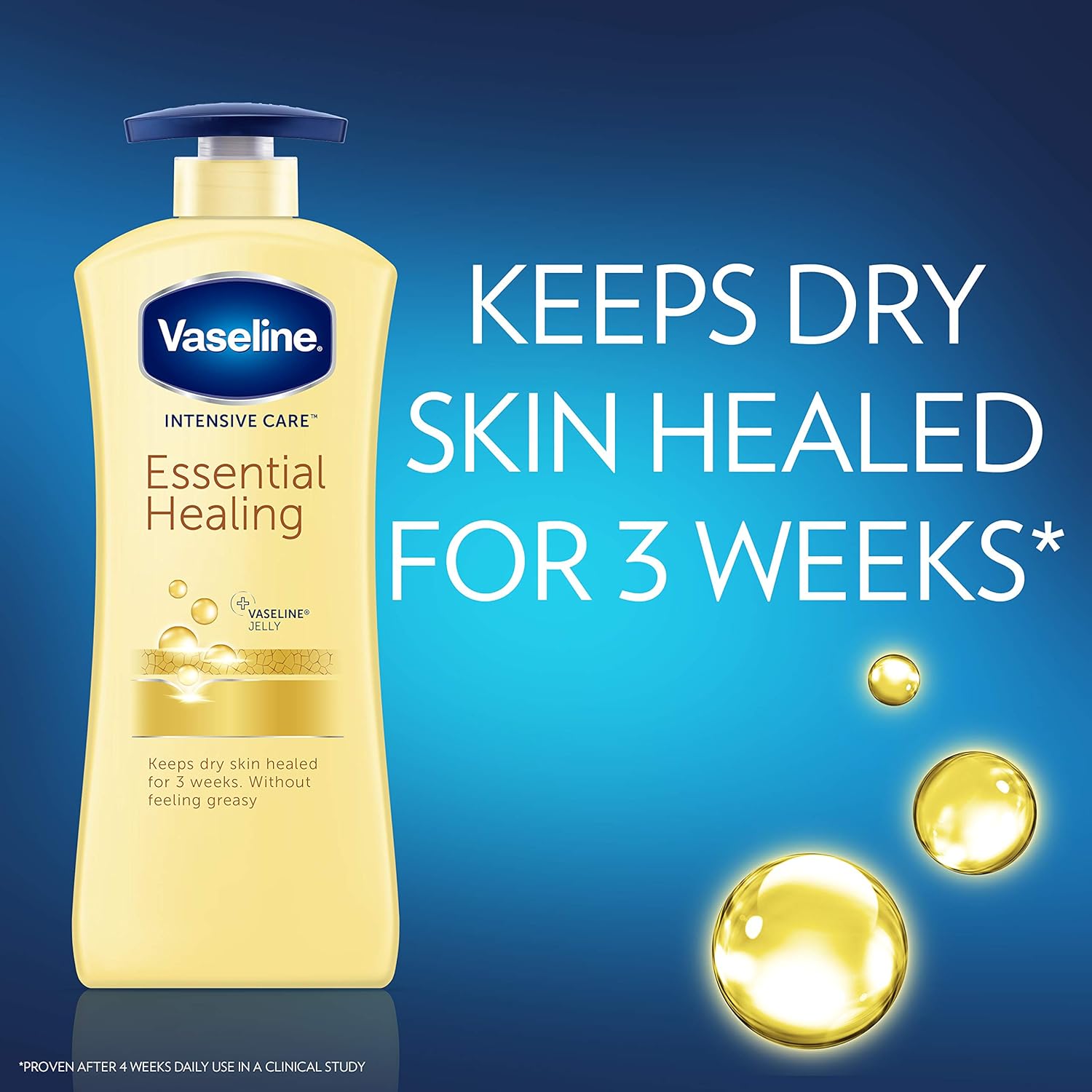 Vaseline Intensive Care Body Lotion For Dry Skin Essential Healing Clinically Proven to Moisturize Deeply With One Application 20.3 oz 3 count: Beauty