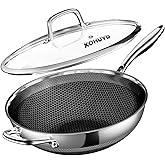 XOHUYD Wok Pan, 13-Inch Stainless Steel Woks & Stir-Fry Pans Nonstick, Wok Pan with Lid for Induction, Electric, Gas, Halogen, All Stoves, Professional PFOA Free Cookware, Dishwasher & Fast Heat