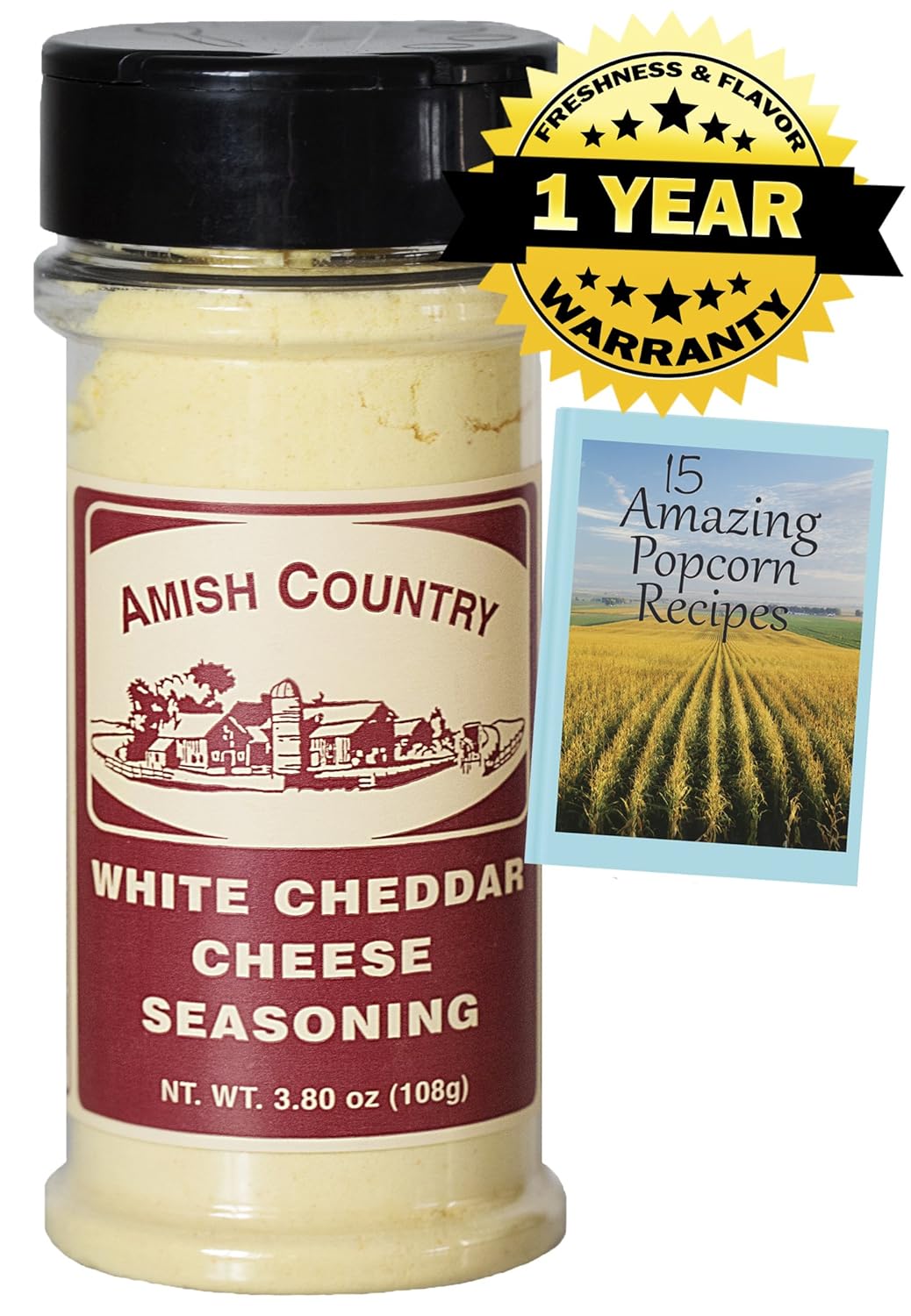 Amazon.com : Amish Country Popcorn - White Cheddar Cheese (3.8 Ounce) Popcorn Seasoning - Old Fashioned with Recipe Guide & 1 Year Freshness Guarantee ...