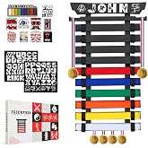 ESSENTURA 10/12 Belts Karate Belt Display Rack, Pure Bamboo Wood, Themed Stickers, Medal Hangers - Taekwondo Belt Display, Jiu Jitsu, BJJ, Martial Arts