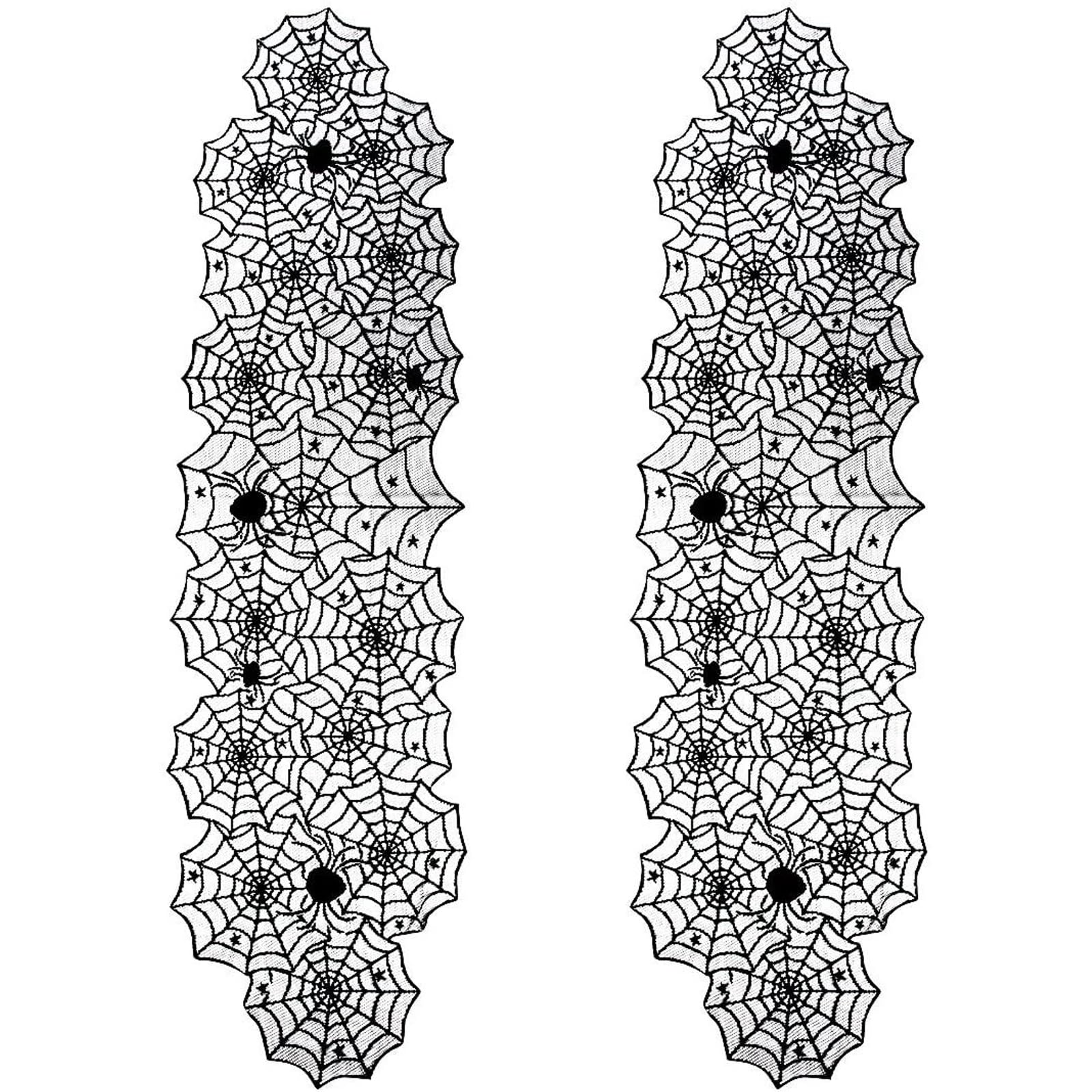 Photo 1 of Juvale 2-Pack Black Spider Web Table Runner, Spider Web Lace Table Runner, Halloween Kitchen Decor, Fall-Themed Party Decorations, Reusable Gothic Home Accent, 18 x 72 Inches