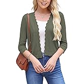VOIANLIMO Women's 3/4 Sleeve Cropped Cardigan Sweaters Knit Open Front Bolero Short Shrugs for Dresses
