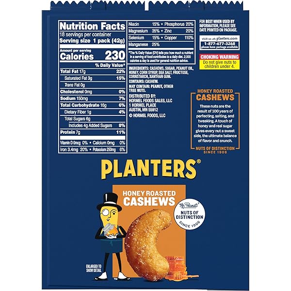 PLANTERS HONEY ROASTED & SALTED CASHEWS, 1.5 OUNCE (PACK OF 18)