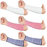 Sintege 3 Pairs Arm Protectors for Thin Skin and Bruising Cut Resistant Forearm Sleeve Level 5 Arm Burn Protection Sleeve (White, Purple, Pink,7.9 Inch)