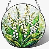 LAOWEIKI 8'' Lily of the Valley Sun Catcher Ornament, Stained Glass Window Hanging, Suncatchers for Windows Hanging Ornaments, Window Decor | Flower Lover Gift, Mother's Day, Christmas, Birthday Gifts