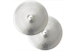 ULUOBO Low Volume Hi Hat Cymbals Pair, 14 inches Quiet Silent High Hat Cymbal Set for Practice (2 Piece,Silver)