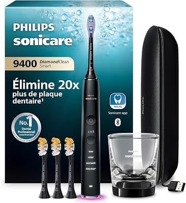 Sonicare DiamondClean Smart 9400 - brosse à dents électrique avec 4 modes de brossage, 3 niveaux d'intensité, capteur de pression, connecté à l’application, noir, modèle HX9918/89