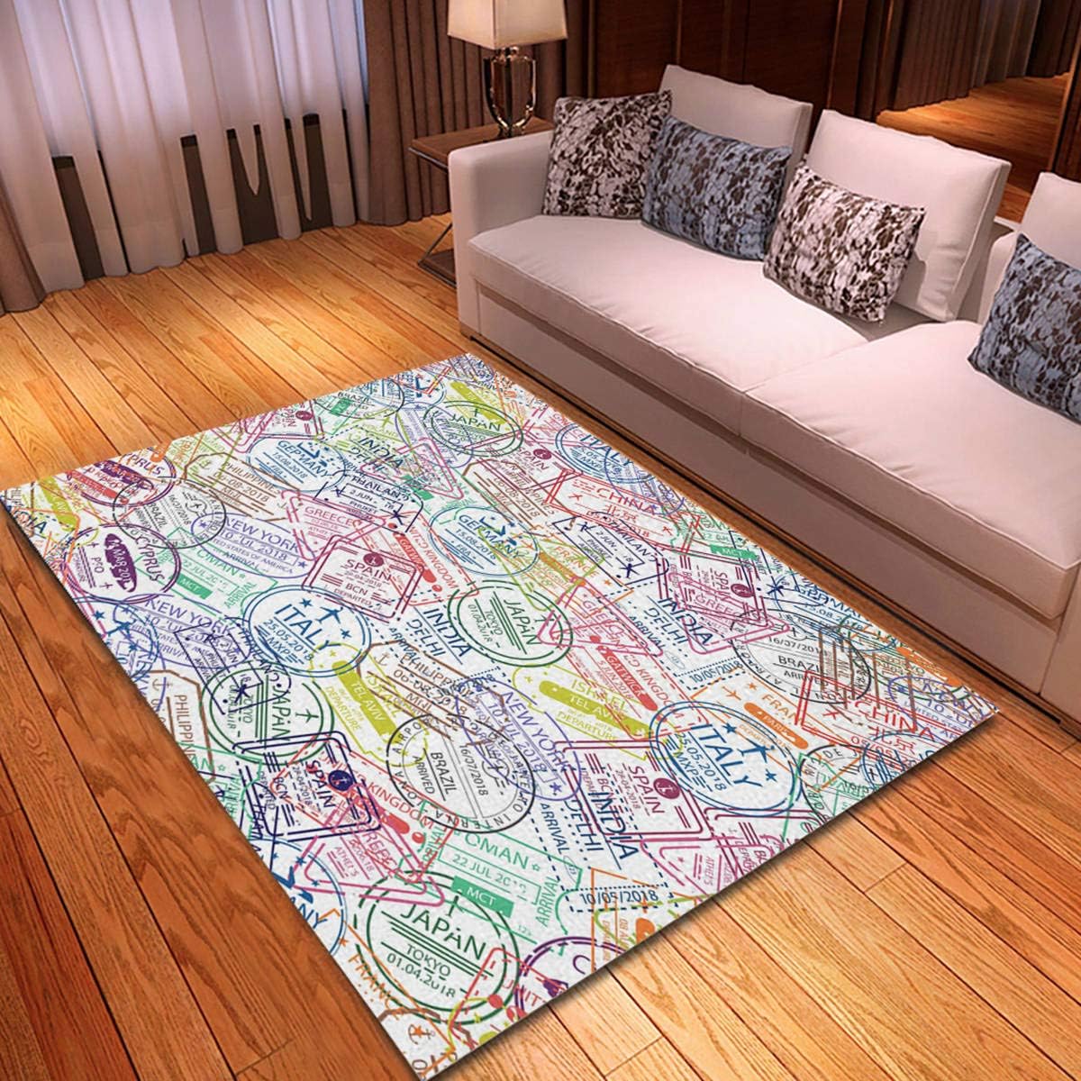rouihot Non-Slip Area Rug 2'x 3' Passport Visa Stamp Travel of Different Countries Europe Rugs Carpet for Classroom Living Room Bedroom Dining Kindergarten Room