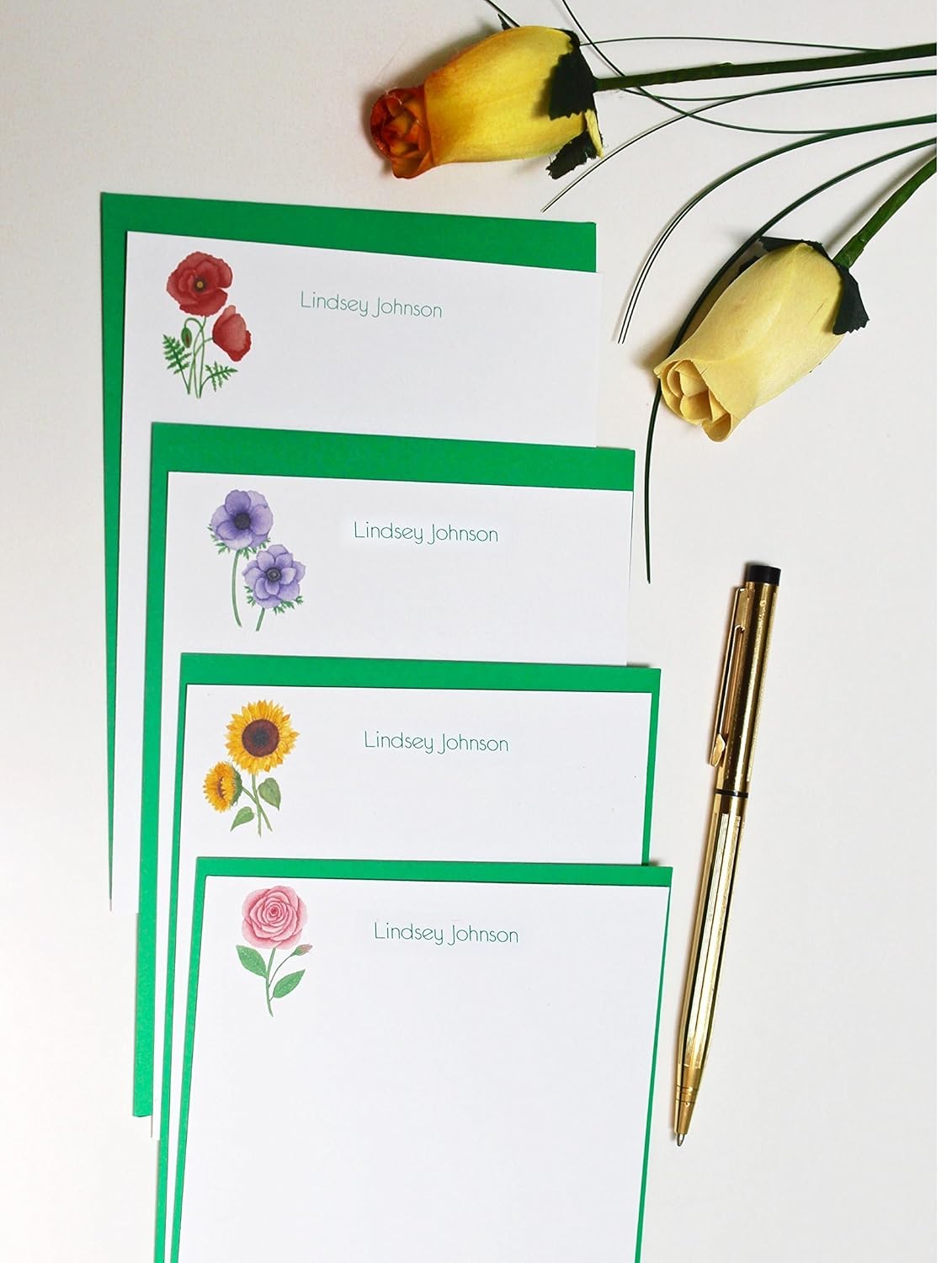 Personalized stationery for girls, Thank you cards for girls, Flower stationery set