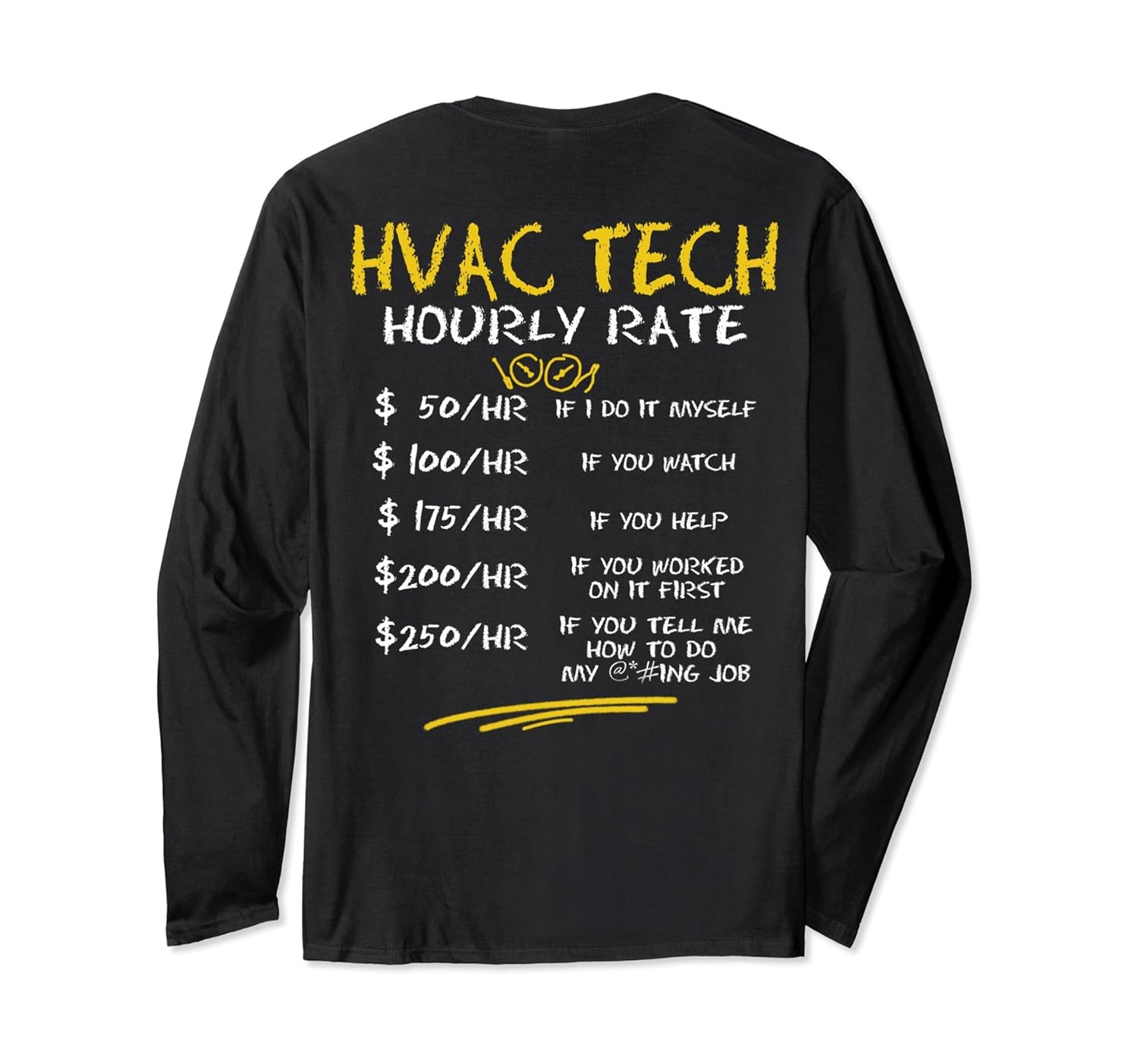 HVAC Tech Hourly Rate Chalk Style Long Sleeve Shirt-anz