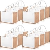 Limbeuuu 12 Pieces Jute Tote Bags Burlap Tote Beach Bags with Handles Reusable Waterproof Totes Shopping Bag Blank DIY Canvas Gift Bag