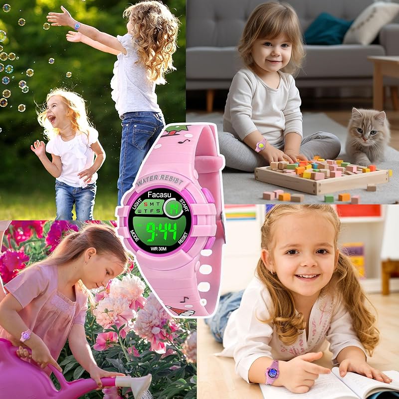 Kinderuhr Digital Mädchen Jungen,wasserdichte Kinderuhr,Bunt Light,Outdoor Sport Armbanduhr Kinder,Einfaches Ablesen Einstellen der Uhrzeit mit Stoppwatch Alarm für Kinder 4-8 — Foto 7 von 7