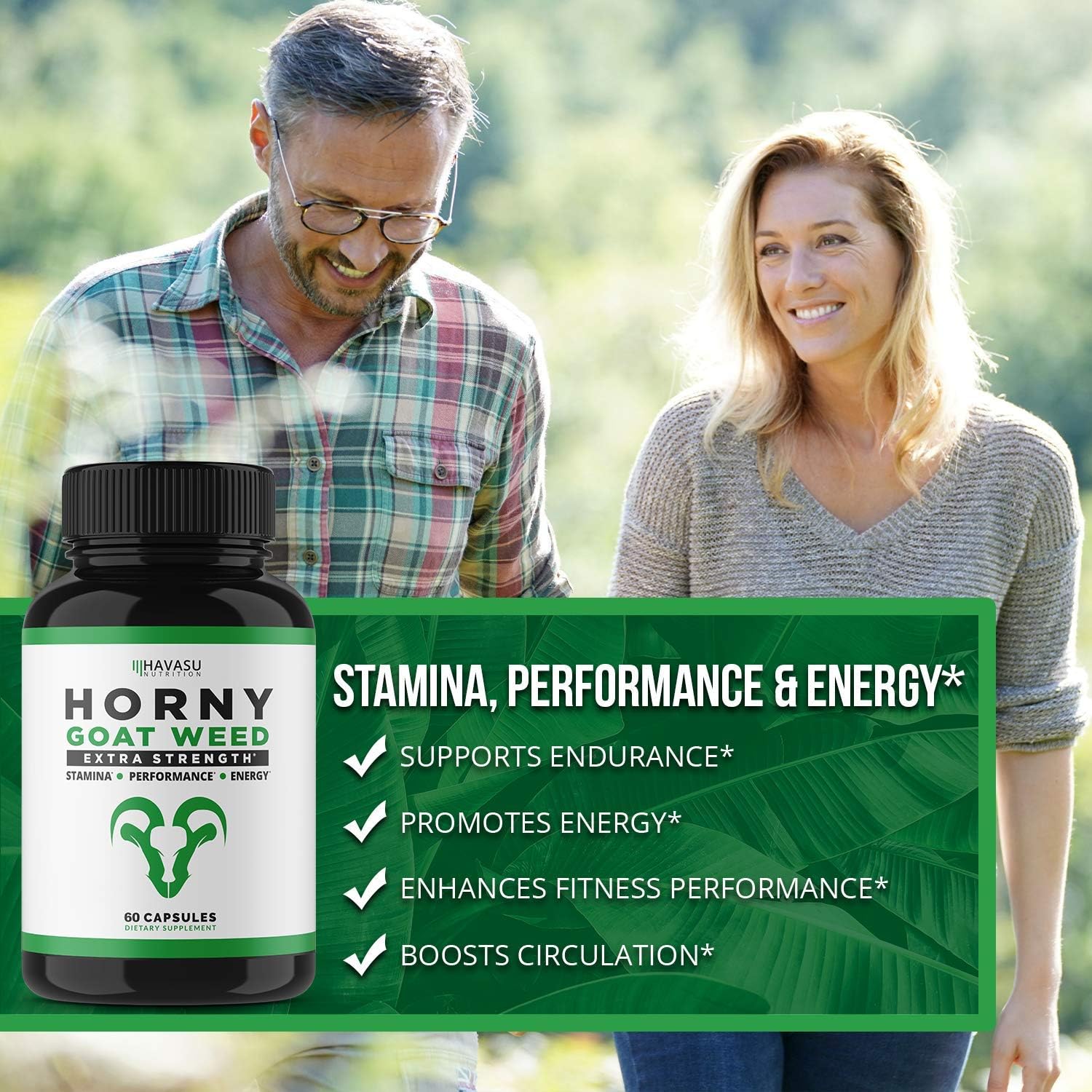 Havasu Nutrition Horny Goat Weed with Ginseng Maca Root for Men and Women - Supports Energy, Stamina, and Performance Boost - 1000mg Herbal Supplements - 60 Capsules: Health & Personal Care