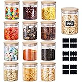 Glass Jars Set, Yibaodan 12 Set 6oz Spice Jars with Bamboo Airtight Lids and Labels, Food Cereal Storage Containers for Home 