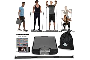 NOMADIX FITNESS EVO Gym - Portable Home Gym Strength Training Equipment, at Home Gym | All in One Gym - Resistance Bands, Base Holds Gym Bar & Handles for Travel | Portable Gym & Home Exercise Equipment