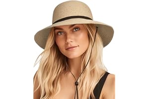 FURTALK Womens Wide Brim Sun Hat with Wind Lanyard UPF Summer Straw Sun Hats for Women