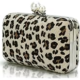 Leopard Clutch Purse for Women Evening Bags Cheetah Print Purse Kiss Lock Handbag with Chain for Wedding Party 2 Chains
