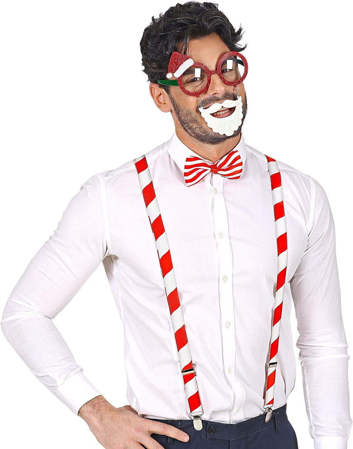 WIDMANN Santa Claus (glasses, braces, bow tie), Red/White - Image 4