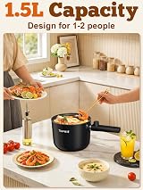 Topwit Hot Pot Electric 1.5L Ramen Cooker Dual Power 250W 600W Nonstick Black view 2