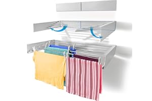 Step Up Laundry Drying Rack, Wall Mounted, Retractable Clothes Drying Rack, 60lbs Capacity, 20 Linear Ft, with Wall Template and Long Screwdriver Bit (40" White)