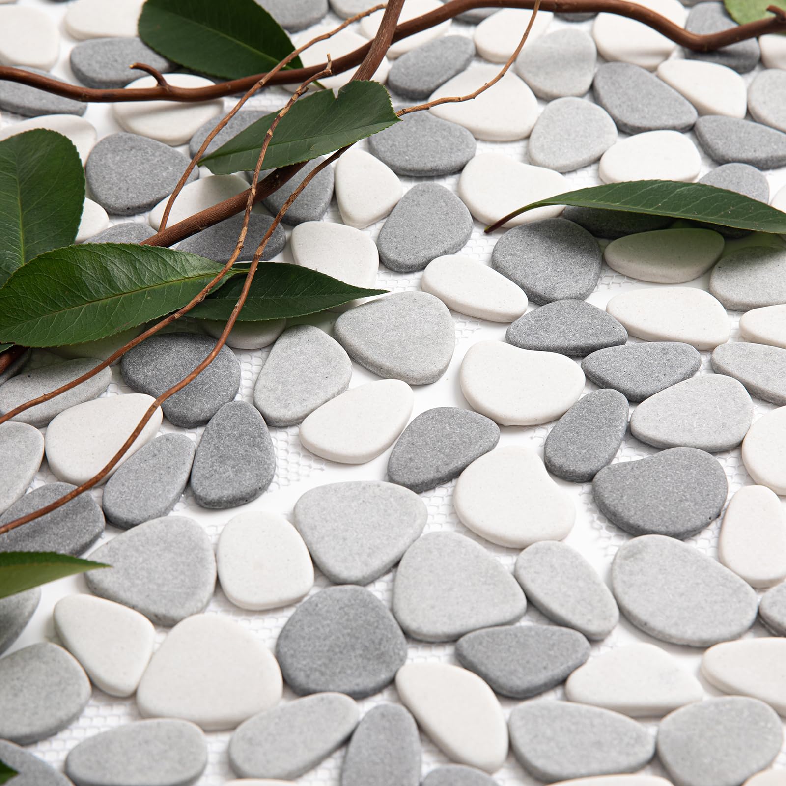 Photo 1 of Adolif Pebble Tile for Shower Floor, Grey Oval Pebble Mosaic Backsplash for Kitchen Bathroom Wall and Floor Tile and Outdoor Areas, 5 Sheets