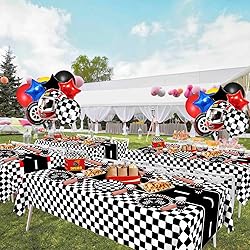 WNINK 6 Pack Race Car Table Cloth and Black White