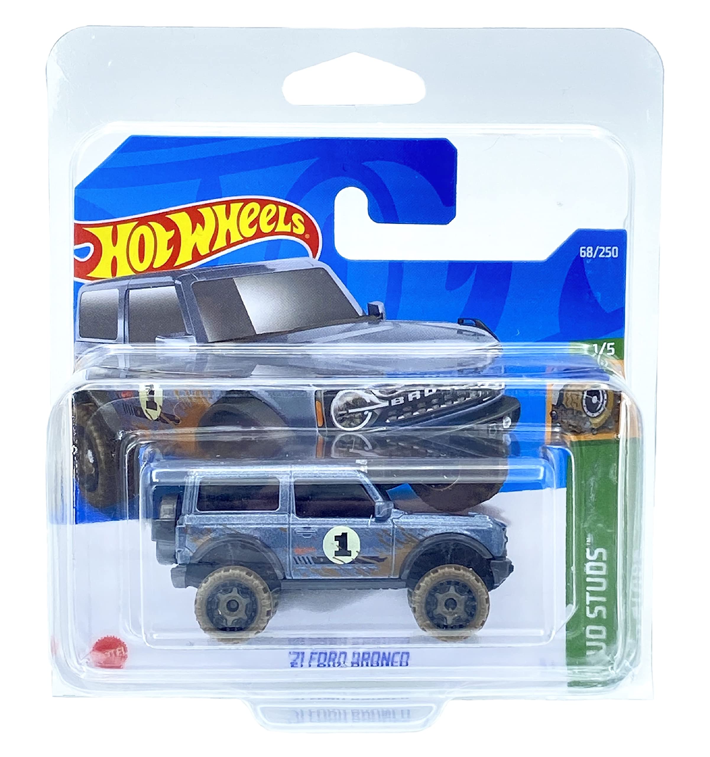 KLAS Hot Wheels '21 Ford Bronco (Metallic Blue) 1/5 Mud Studs 2022-68/250 (Short Card) *** COMES IN A CAR KEEPER PROTECTIVE COLLECTORS CASE *** HCT70