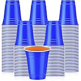Sabary 100 Pack 12oz Valentine Plastic Cups St. Patricks Day Heavy Duty Drinking Disposable Cups with Lines for Beverage Holiday Camping Barbecues Birthday Party Outdoor Picnic(Blue)