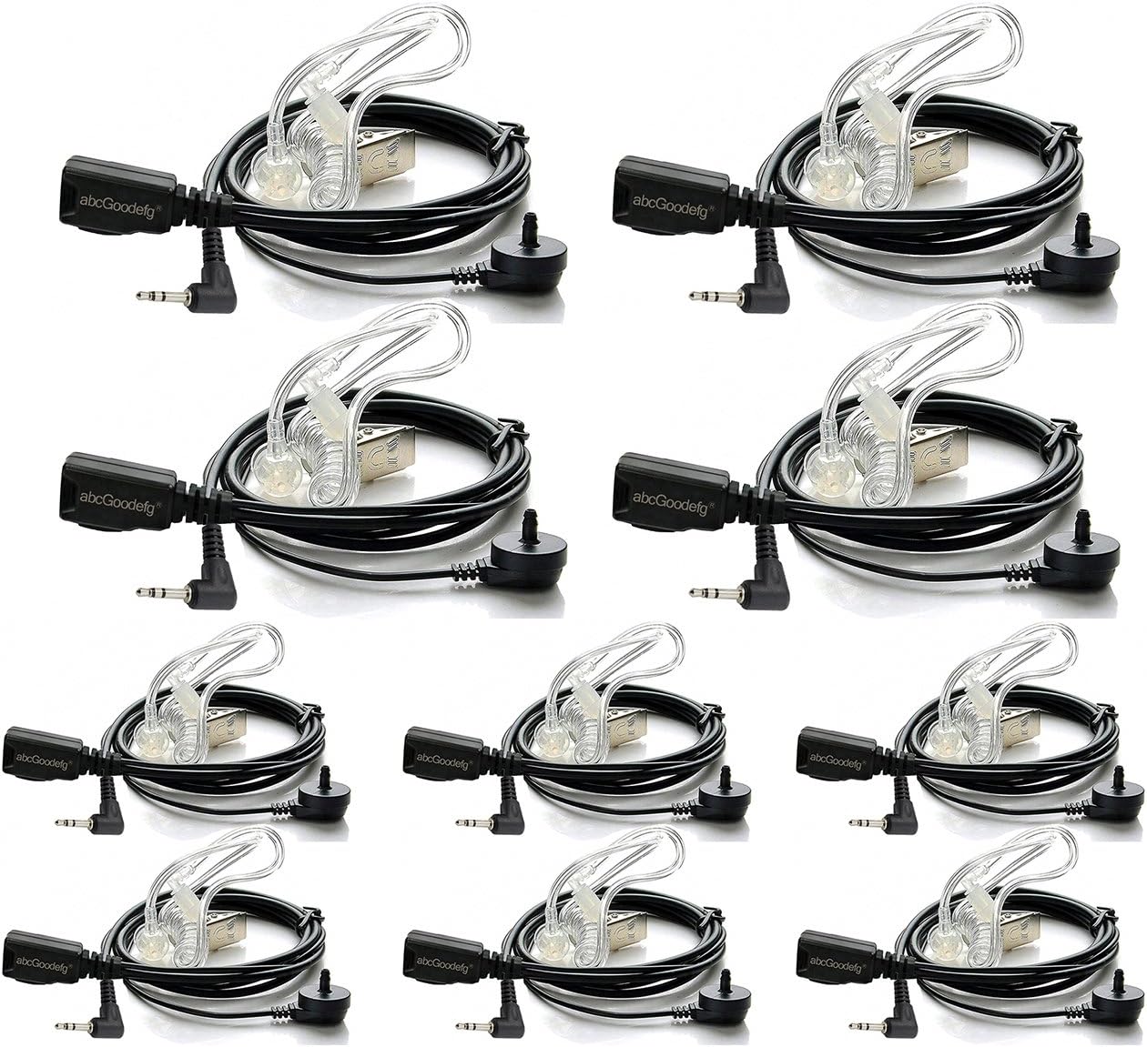 abcGoodefg Walkie Talkie Earpiece with Mic PTT, 1 Pin 2.5mm Covert Acoustic Tube Police Radio Earpiece Headset for Motorola Talkabout Cobra 2 Way Radio 10 Pack