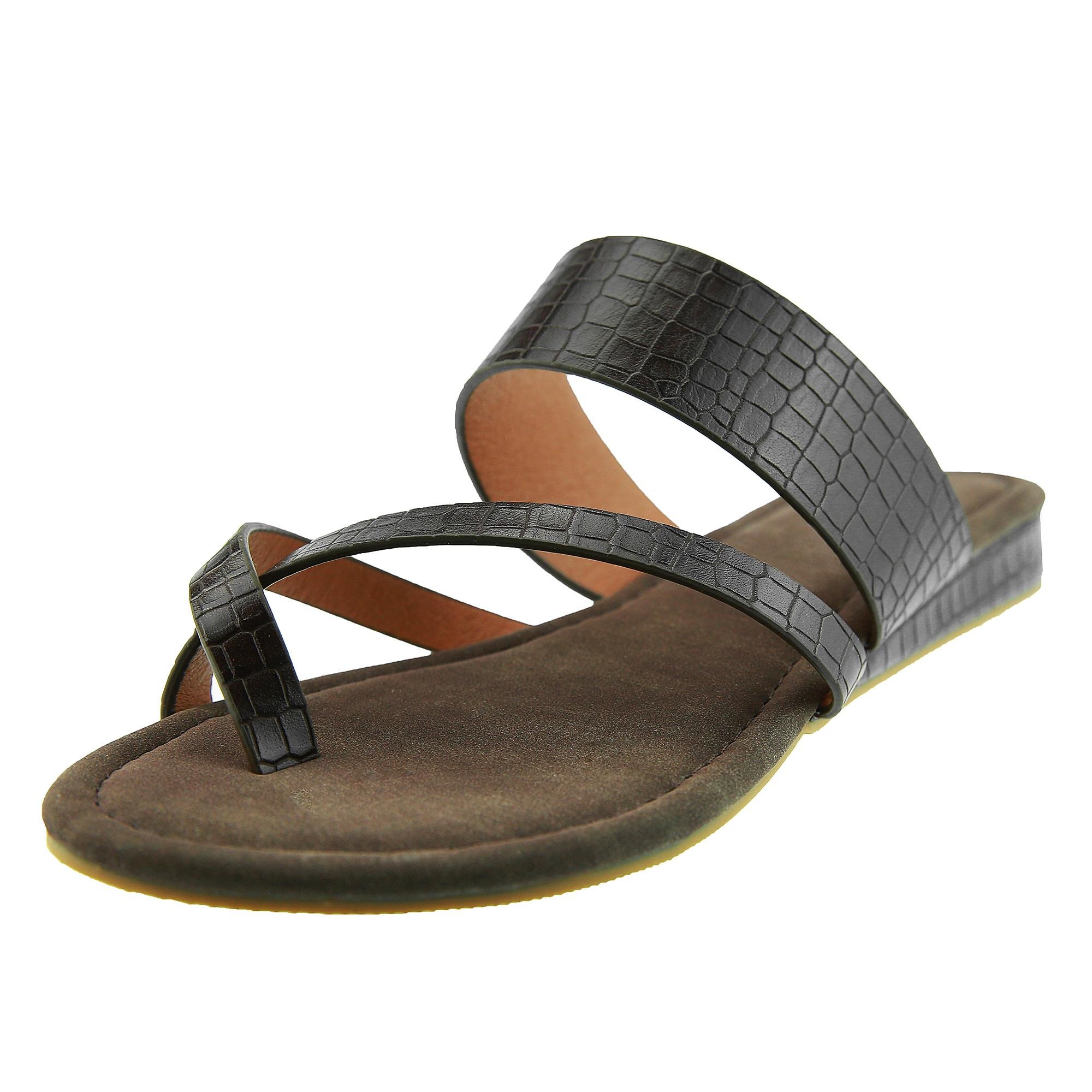 Womens Flip Flop Thong Open Toe Low Heel Cut Out Summer Beach Leather Sandals - Image 3