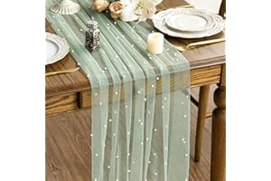Artoid Mode Pearl Green Gauze Table Runner 120 Inch 10FT, Seasonal Sheer Chiffon Cheesecloth Dining Holiday Birthday Table De